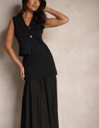  Compleu tricotat negru cu viscoză Vestă elegantă și Fustă Zelvila
