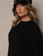  Compleu Tricotat Negru din Viscoză Pulover și Pantaloni cu Fente și Elastic în Talie Malwizelle