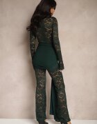  Compleu Verde cu Dantelă Decorat cu Trenă Pantaloni cu croială largă și Bluză Longsleeve Feladi