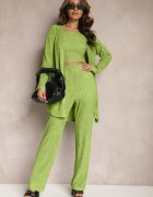  Compleu Verde deschis cu striații decorative cu Cămașă Top și Pantaloni Raliva