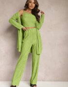  Compleu Verde deschis cu striații decorative cu Cămașă Top și Pantaloni Raliva