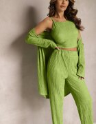  Compleu Verde deschis cu striații decorative cu Cămașă Top și Pantaloni Raliva