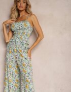  Compleu Verde din Bumbac Top încrețit cu bretele Pantaloni largi cu elastic în talie Elary