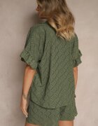  Compleu Verde închis Pantaloni scurți și Cămașă legată Fredefia