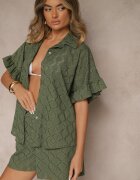  Compleu Verde închis Pantaloni scurți și Cămașă legată Fredefia