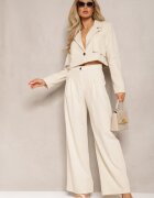  Costum Bej Sacou Cropped și Pantaloni Largi Mairilee