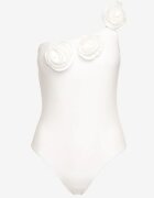 Costum de baie alb întreg cu croială asimetrică cu aplicație florală Irisabel