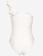  Costum de baie alb întreg cu croială asimetrică cu aplicație florală Irisabel