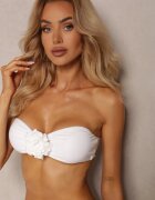  Costum de baie din 3 piese Alb Sutien și chiloți cu aplicații florale Pareo din plasă Irisel