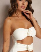  Costum de baie dintr-o bucată Bej deschis cu cupe buretate flori 3D și decupaje Irisfay