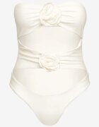  Costum de baie dintr-o bucată Bej deschis cu cupe buretate flori 3D și decupaje Irisfay
