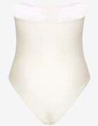  Costum de baie dintr-o bucată Bej deschis cu cupe buretate flori 3D și decupaje Irisfay