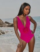 Costum de baie Fucsia Întreg Decorat cu Aplicație Floare 3D cu Întărire Seliris