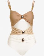  Costum de baie întreg Bej cu Decupaje și Ornamente Metalice Rivanille