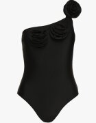  Costum de baie Negru întreg cu croială asimetrică cu aplicație florală Irisabel