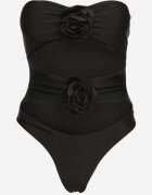  Costum de baie Negru întreg cu cupe întărite cu flori 3D și decupaje Irisfay