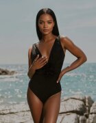  Costum de baie Negru Întreg Decorat cu aplicație Floare 3D cu întărire Seliris