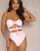  Costum de baie Roz Întreg Fără bretele cu aplicație florală Nansilah