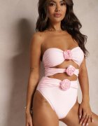  Costum de baie Roz Întreg Fără bretele cu aplicație florală Nansilah