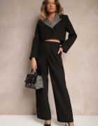  Costum Negru cu Sacou Scurt și Pantaloni Asimetrici Remilena