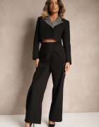  Costum Negru cu Sacou Scurt și Pantaloni Asimetrici Remilena