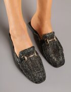 damerose Papuci Mule Negre cu Ornament Metalic și Inserții din Tweed Wilritis