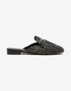 damerose Papuci Mule Negre cu Ornament Metalic și Inserții din Tweed Wilritis