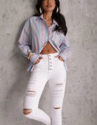 daysie Blugi Albi Skinny cu Talie Înaltă Yholo