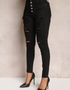 daysie Blugi Negri Skinny cu Talie Înaltă Yholo