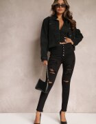 daysie Blugi Negri Skinny cu Talie Înaltă Yholo