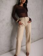 daysie Pantaloni Bej Ceruiți cu croială largă High Waist Sezila