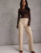 daysie Pantaloni Bej Ceruiți cu croială largă High Waist Sezila