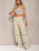 daysie Pantaloni Bej deschis Din bumbac Cargo High Waist Arcara