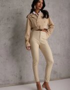 daysie Pantaloni Bej Deschis din Piele Ecologică cu Croială Skinny Sonowa