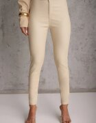daysie Pantaloni Bej Deschis din Piele Ecologică cu Croială Skinny Sonowa