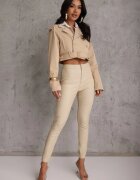 daysie Pantaloni Bej Deschis din Piele Ecologică cu Croială Skinny Sonowa
