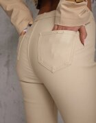 daysie Pantaloni Bej Deschis din Piele Ecologică cu Croială Skinny Sonowa