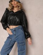 daysie Pantaloni cargo albastre din bumbac cu picioare drepte și buzunare cu clape Aranduil