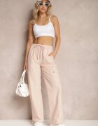 daysie Pantaloni cargo roz deschis cu talie elastică cu picioare largi și manșete Nellava