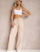 daysie Pantaloni cargo roz deschis cu talie elastică cu picioare largi și manșete Nellava