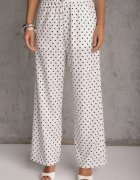 daysie Pantaloni largi Casual cu talie înaltă și buline decorați cu perlă Mesalin Albi