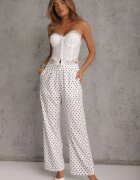 daysie Pantaloni largi Casual cu talie înaltă și buline decorați cu perlă Mesalin Albi