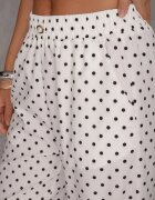 daysie Pantaloni largi Casual cu talie înaltă și buline decorați cu perlă Mesalin Albi