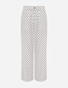 daysie Pantaloni largi Casual cu talie înaltă și buline decorați cu perlă Mesalin Albi