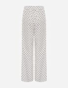 daysie Pantaloni largi Casual cu talie înaltă și buline decorați cu perlă Mesalin Albi