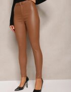 daysie Pantaloni Maro deschis din imitație de piele Croială Skinny Sonowa