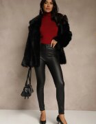 daysie Pantaloni Negri din Piele Ecologică cu Croială Skinny Sonowa