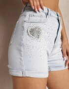 daysie Pantaloni scurți albastri deschiși de blugi cu zirconii și perle Montse