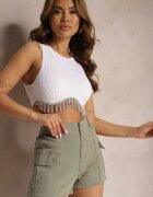 daysie Pantaloni scurți Verzi din bumbac cu talie înaltă cu elastic în talie și buzunare Nellieta