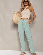 dbt fashion Pantaloni Verde deschis cu talie normală cu elastic și șnur în talie Cerinda